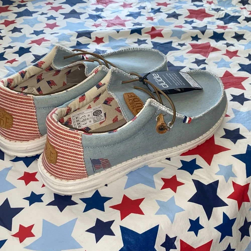 Hey Dude Mens Light Blue Loafers American Flag - Picture 3 of 4
